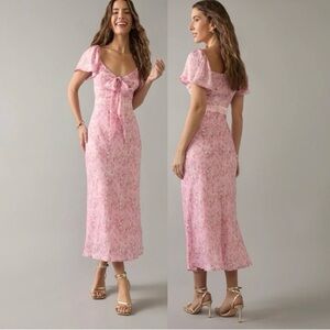 Francesca's Collections Pink Floral Midi Dress
